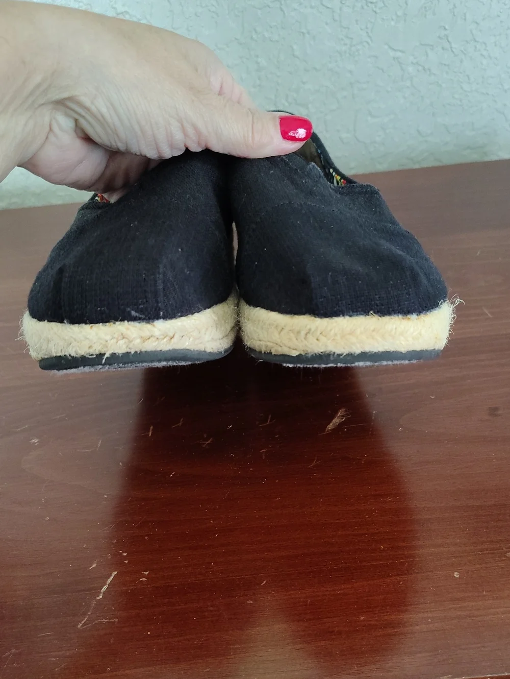 Bobs Espadrille Slip On Black Canvas Wedge 7.5